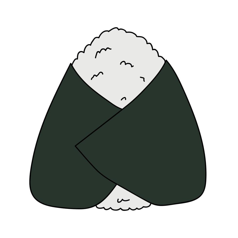 Hand drawn onigiri clipart. Japanese fast food made of rice. Rice ball in nori seaweed vector