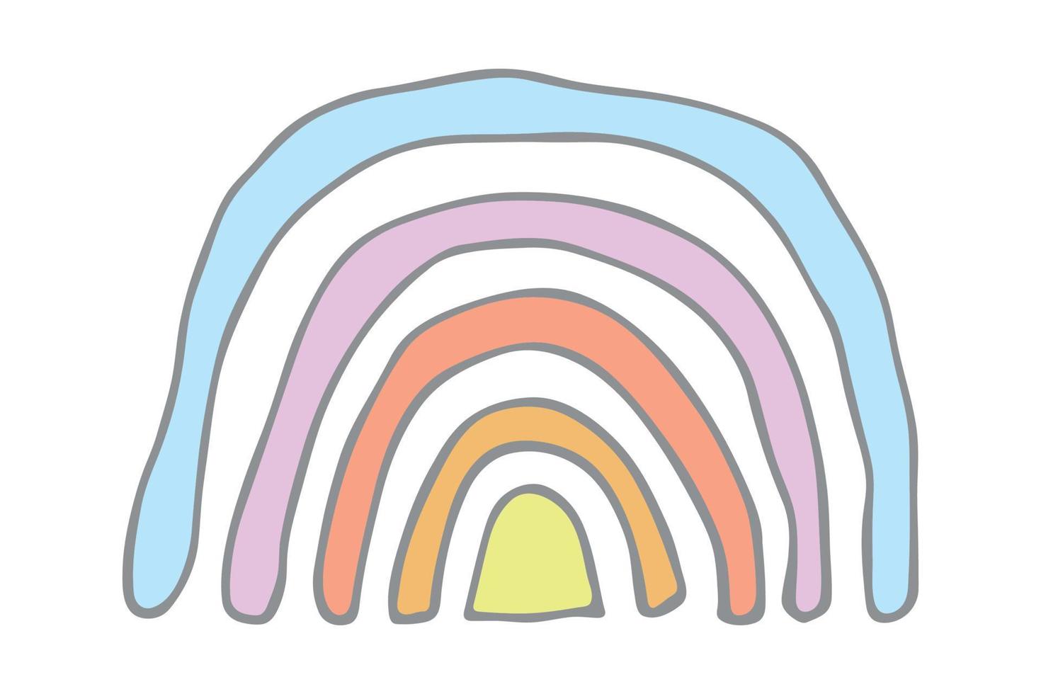 ilustración de un solo garabato de arco iris. clipart dibujado a mano para tarjeta, diseño vector