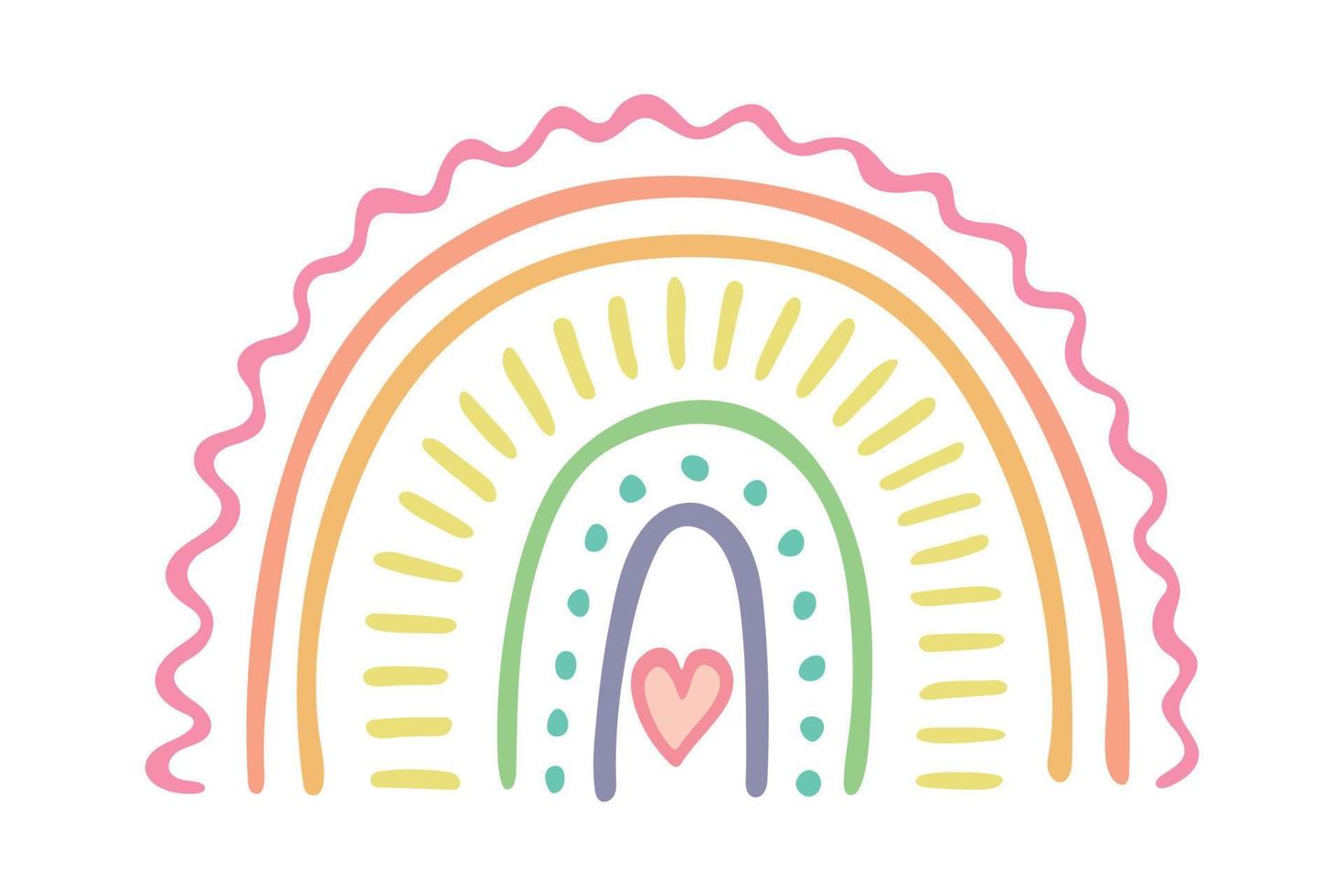 Single rainbow doodle illustration. Hand drawn clipart for card, design vector