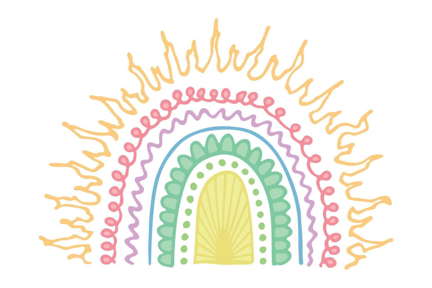 Single rainbow doodle illustration. Hand drawn clipart for card, design vector