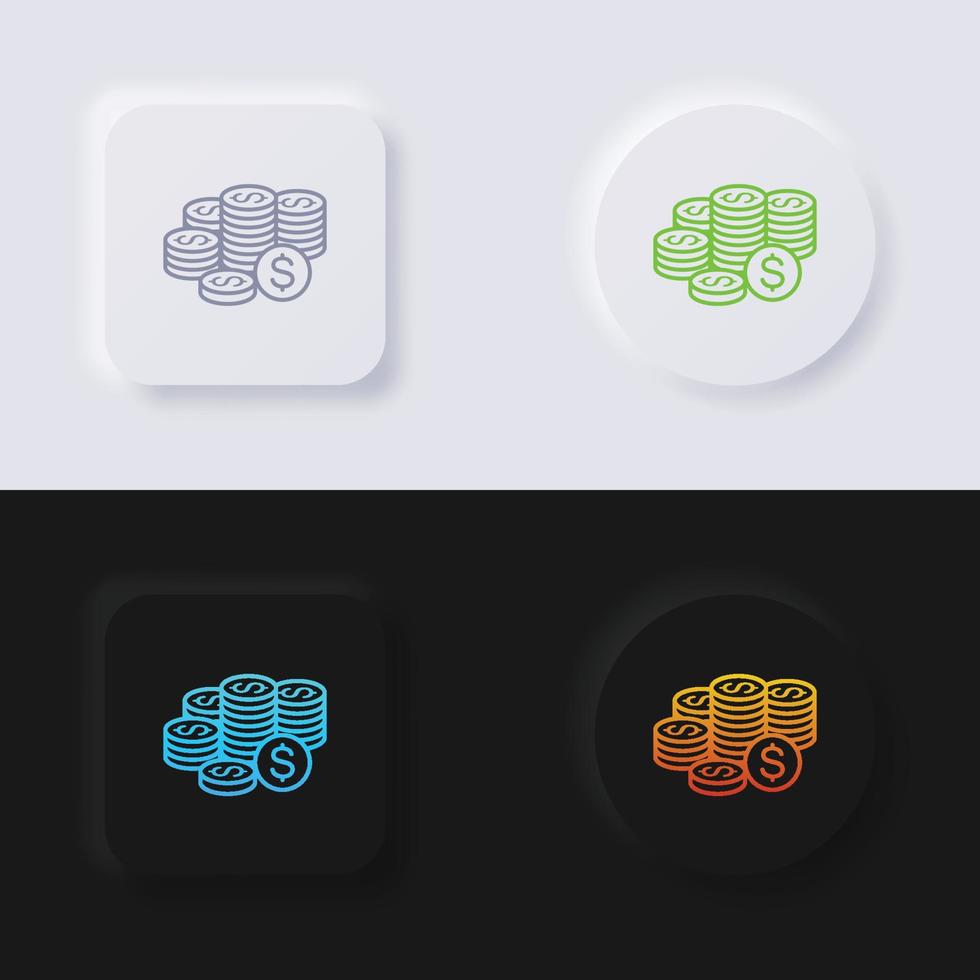 conjunto de iconos de monedas de dinero, diseño de interfaz de usuario suave de botón de neumorfismo multicolor para diseño web, interfaz de usuario de aplicación y más, botón, vector. vector