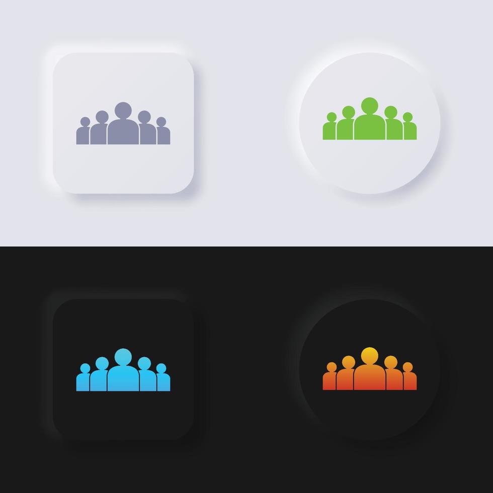 conjunto de iconos de grupo de personas, diseño de interfaz de usuario suave de botón de neumorfismo multicolor para diseño web, interfaz de usuario de aplicación y más, botón, vector. vector