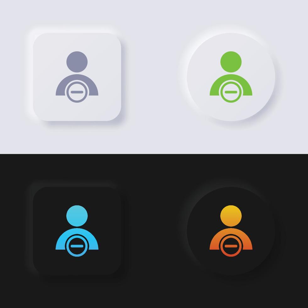 Person icon with minus symbol icon set, Multicolor neumorphism button soft UI Design for Web design, Application UI and more, Button, Vector. vector