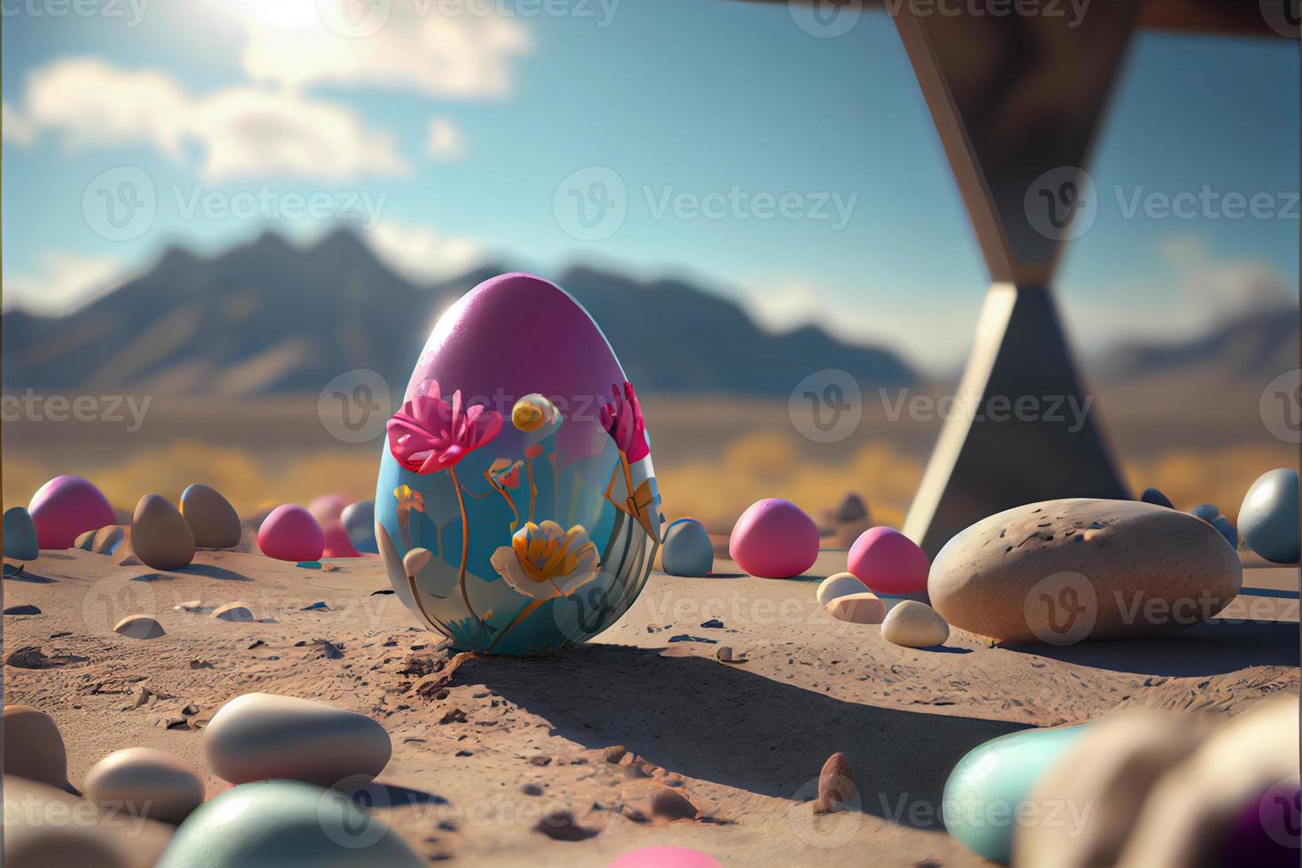 Easter, April 9, Christian Day To commemorate the resurrection of Jesus, a symbol of hope, rebirth and forgiveness, the Easter Egg Hunt decorates eggs with patterns and bright colors. photo