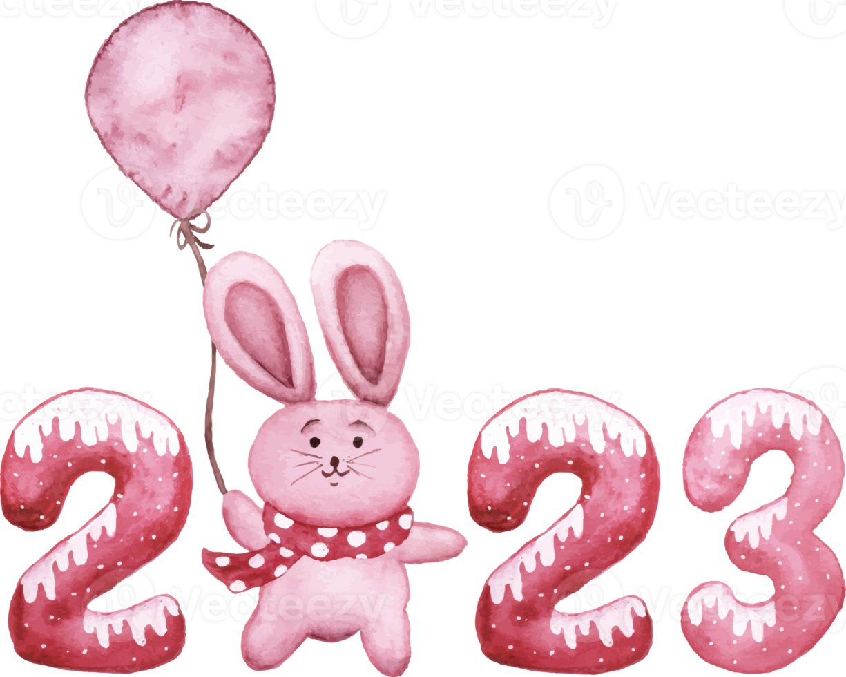 numéro de nouvel an aquarelle avec lapin png