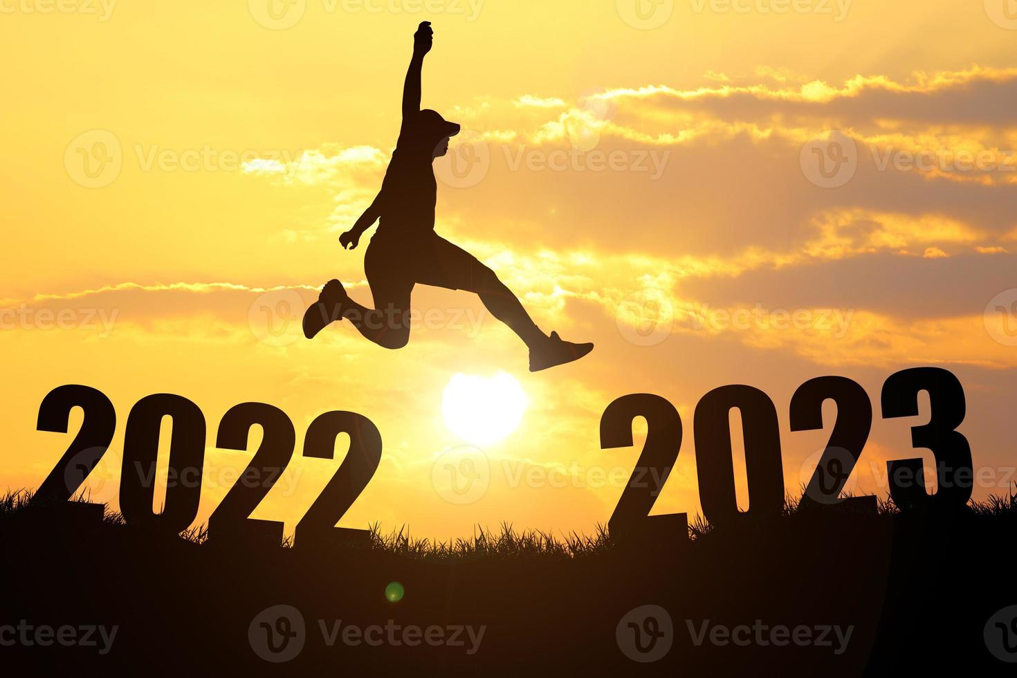 Silhouette of a man jumping. The concept of skipping, passing, moving forward. photo