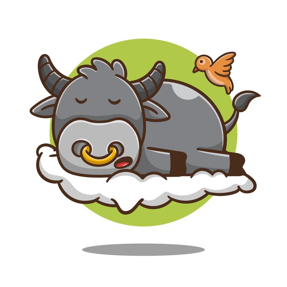 ilustración de lindo búfalo de dibujos animados durmiendo, diseño vectorial, bueno para pegatina, icono vectorial. vector