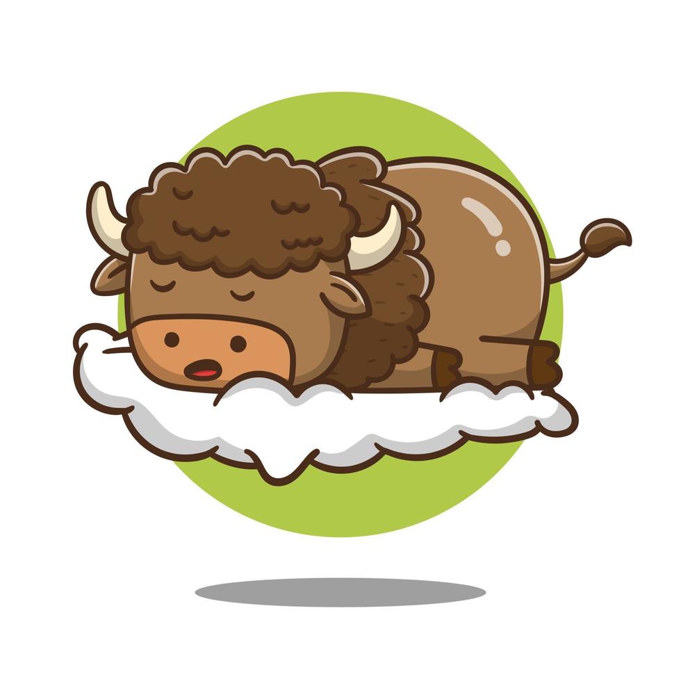 illustration of cute cartoon yak sleeping, vector design, good for sticker, vector icon.