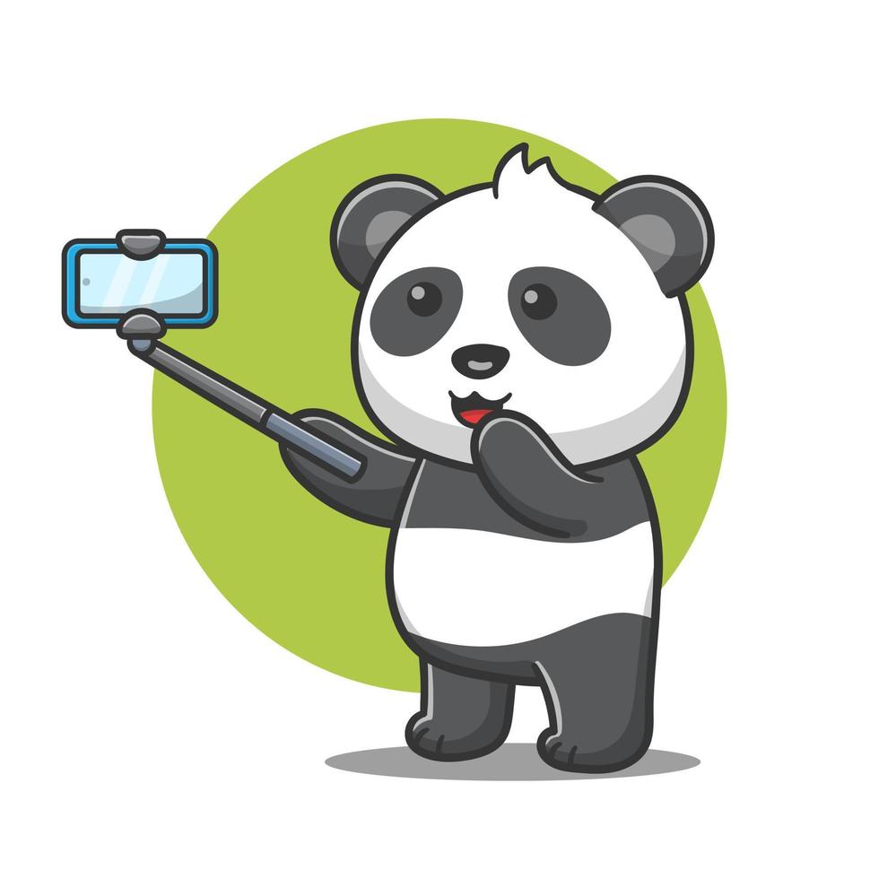 ilustración de panda de dibujos animados lindo tomar una foto, selfie, diseño vectorial. vector