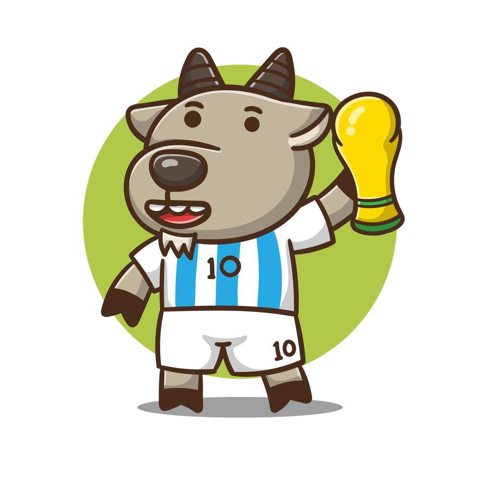 illustration of cute cartoon goat football bring trophy use t shirt, vector design.