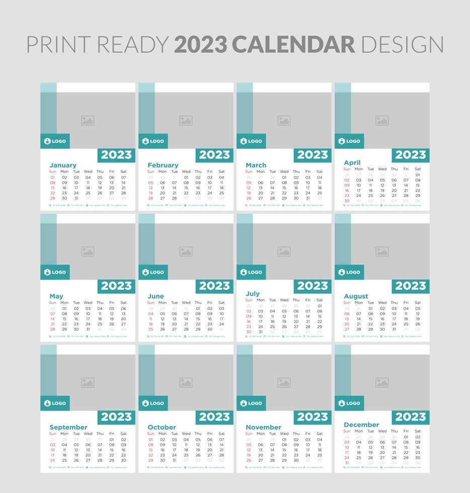 Editable illustration page template A4, A3, set of 12 months with cover. Week start on Sunday. Vertical editable page, wall calendar vector illustration. Simple corporate card, planner. 2023 calendar.