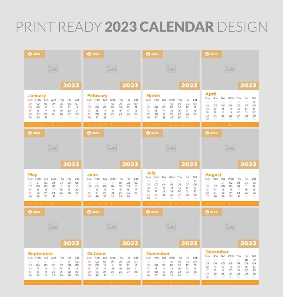 Editable illustration page template A4, A3, set of 12 months with cover. Week start on Sunday. Vertical editable page, wall calendar vector illustration. Simple corporate card, planner. 2023 calendar.