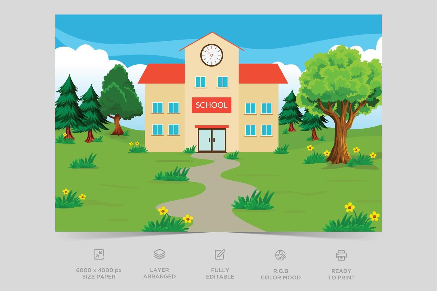 School building nature scene. A scene of school. Natural environment scenes landscape vector