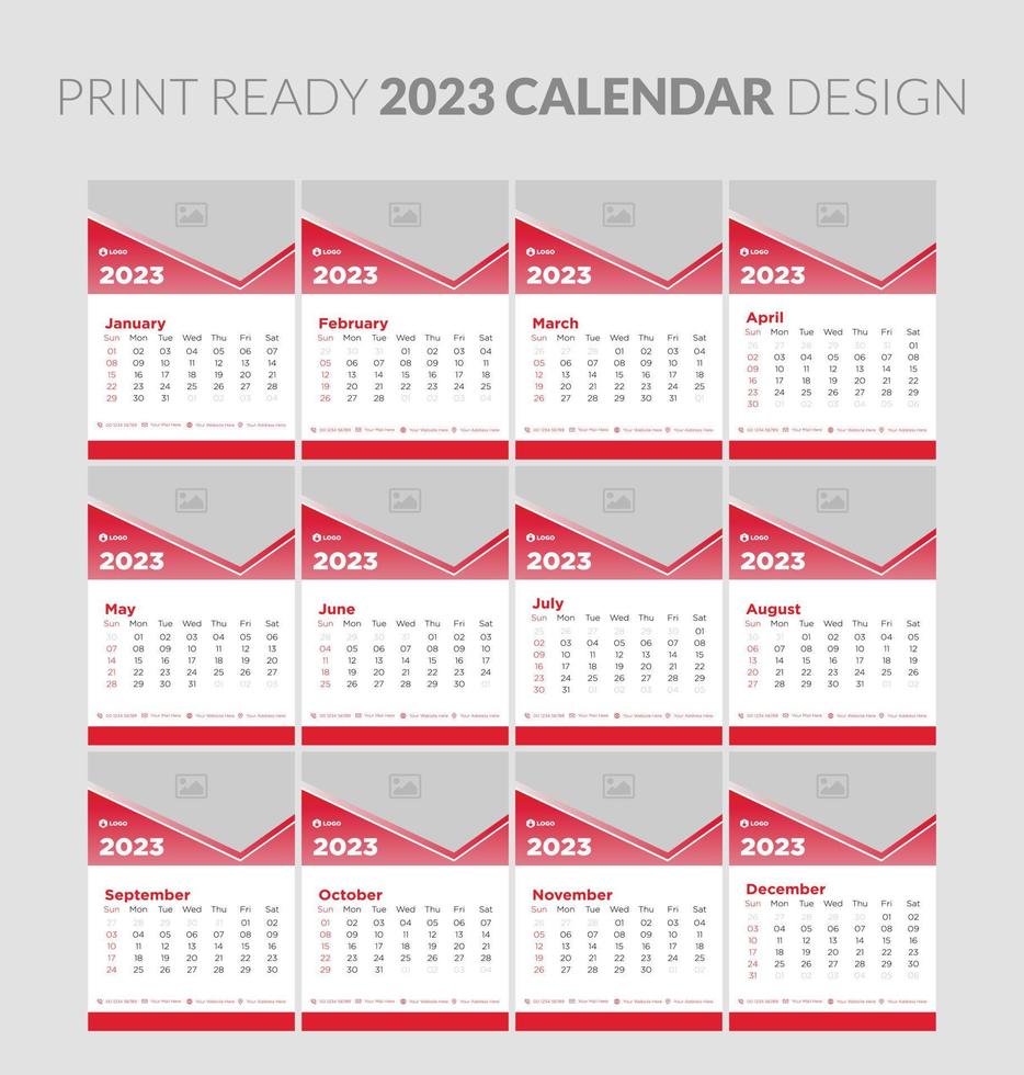 Editable illustration page template A4, A3, set of 12 months with cover. Week start on Sunday. Vertical editable page, wall calendar vector illustration. Simple corporate card, planner. 2023 calendar.