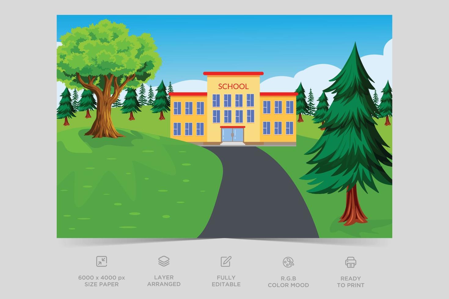 School building nature scene. A scene of school. Natural environment scenes landscape vector