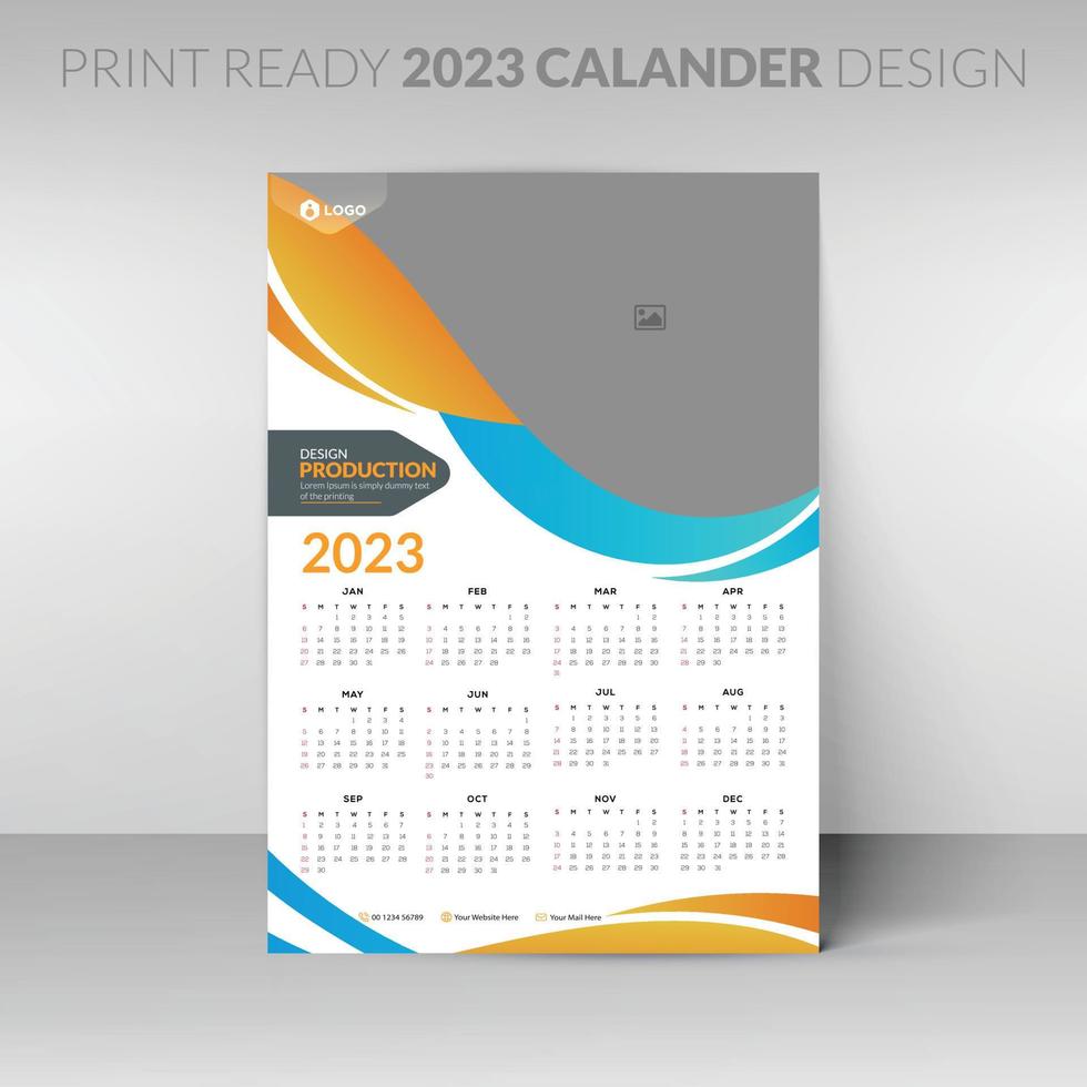 Editable illustration page template A4, A3. Week start on Sunday. Vertical editable page, wall calendar vector illustration. Simple corporate card, planner. 2023 calendar.