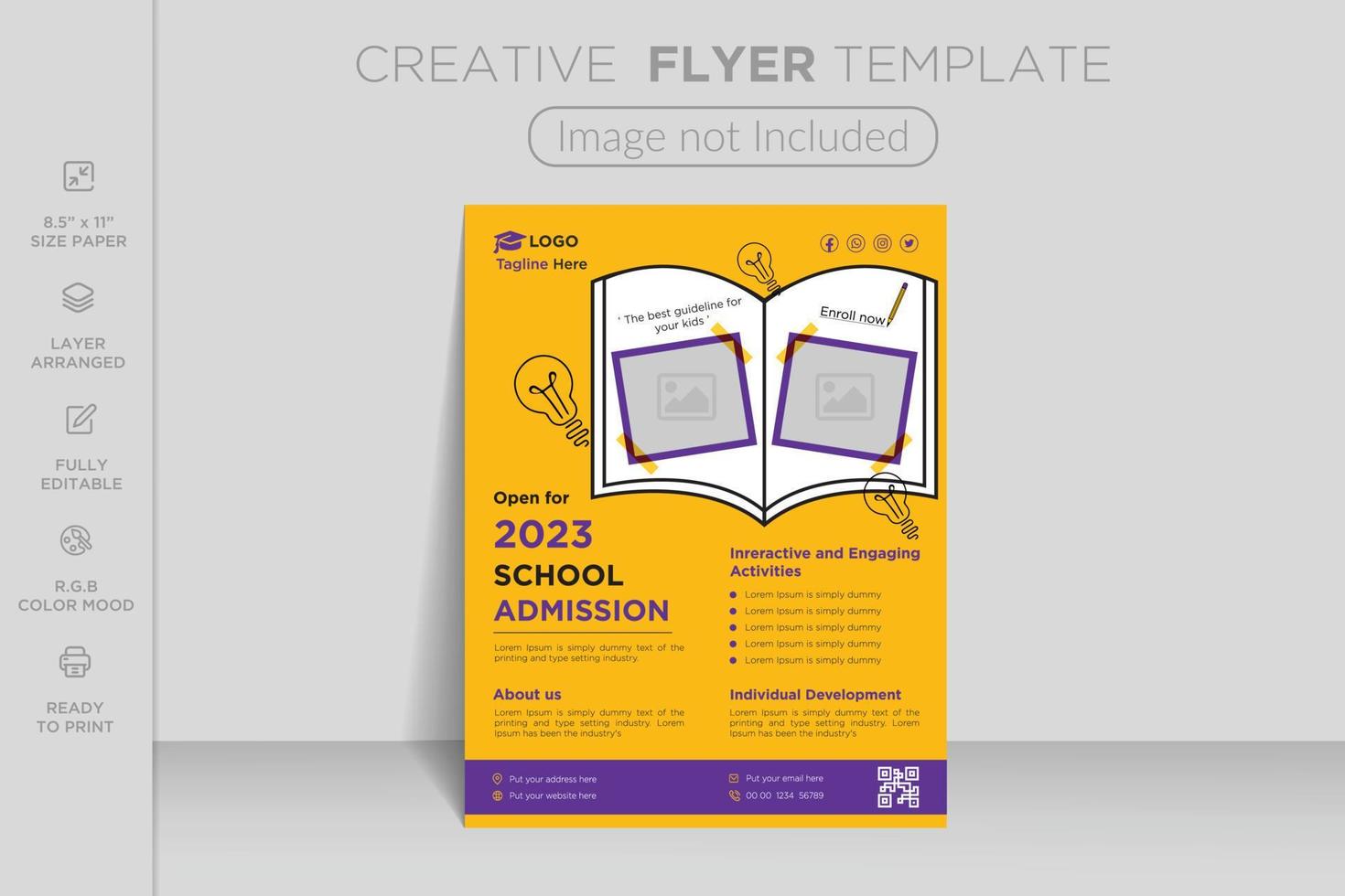 School admission flyer design template. Back to school admission social media post or back to school web banner template or square flyer poster, School admission social media post. vector