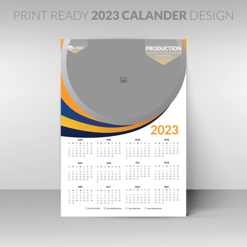 Editable illustration page template A4, A3. Week start on Sunday. Vertical editable page, wall calendar vector illustration. Simple corporate card, planner. 2023 calendar.
