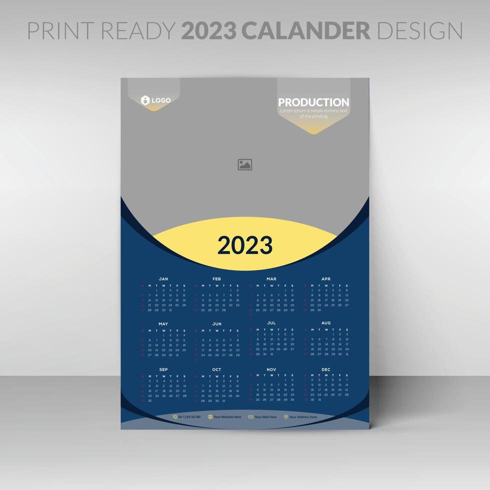 Editable illustration page template A4, A3. Week start on Sunday. Vertical editable page, wall calendar vector illustration. Simple corporate card, planner. 2023 calendar.