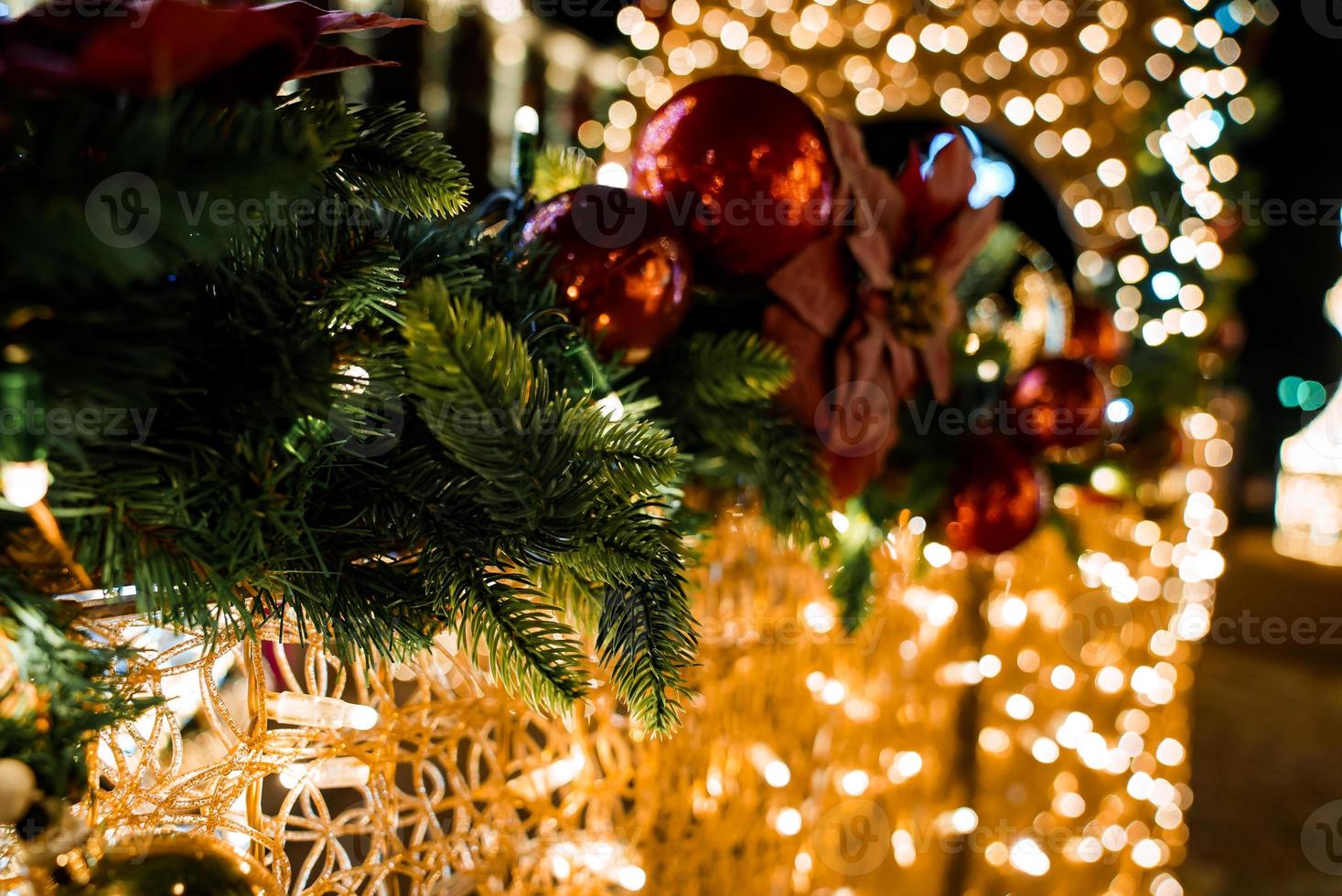 Christmas tree decoration and lights, smooth motion camera with parallax effect. photo