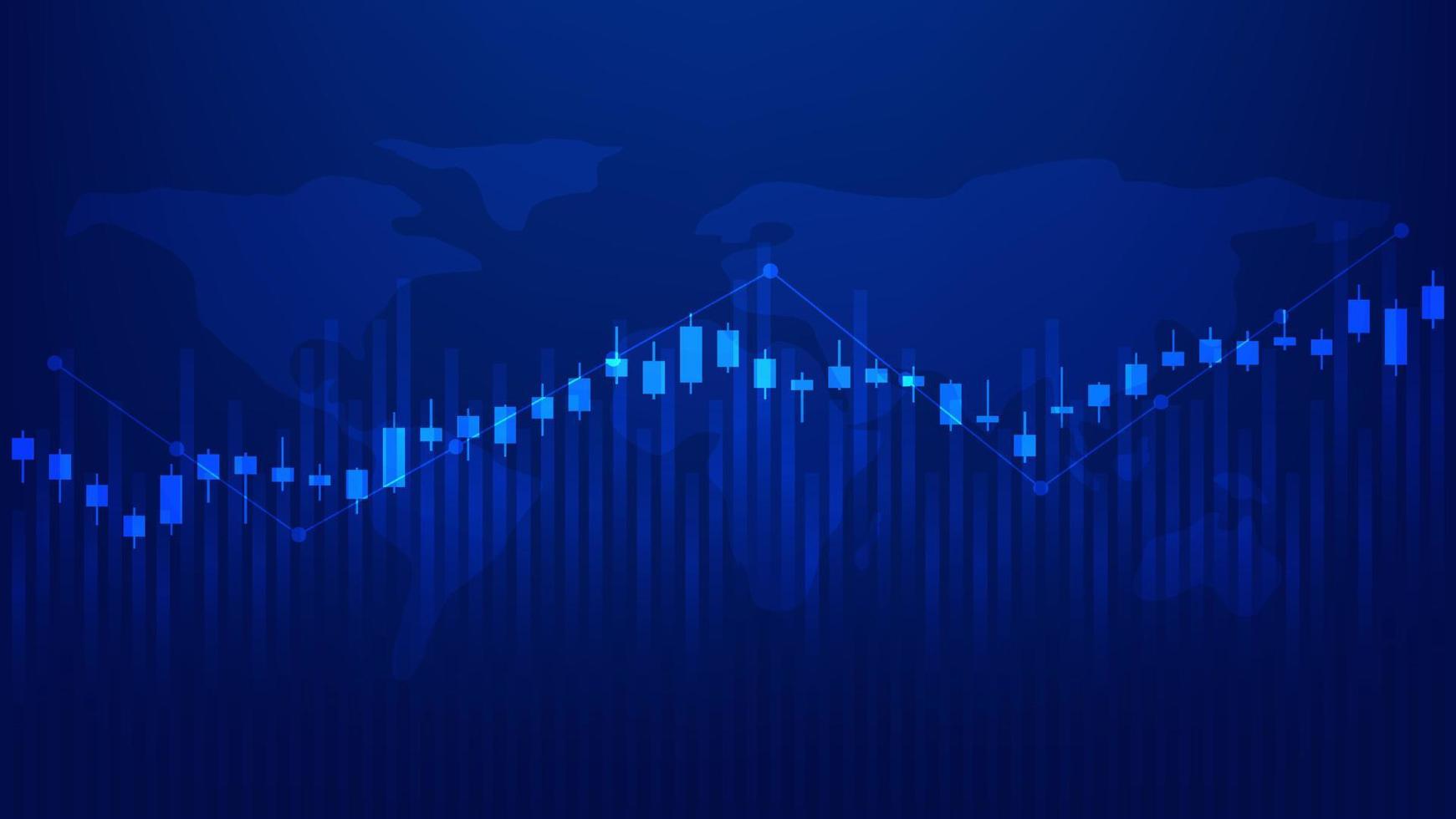 concepto gráfico de economía y finanzas. estadísticas de inversión empresarial financiera con candelabros del mercado de valores y gráfico de barras sobre fondo azul vector