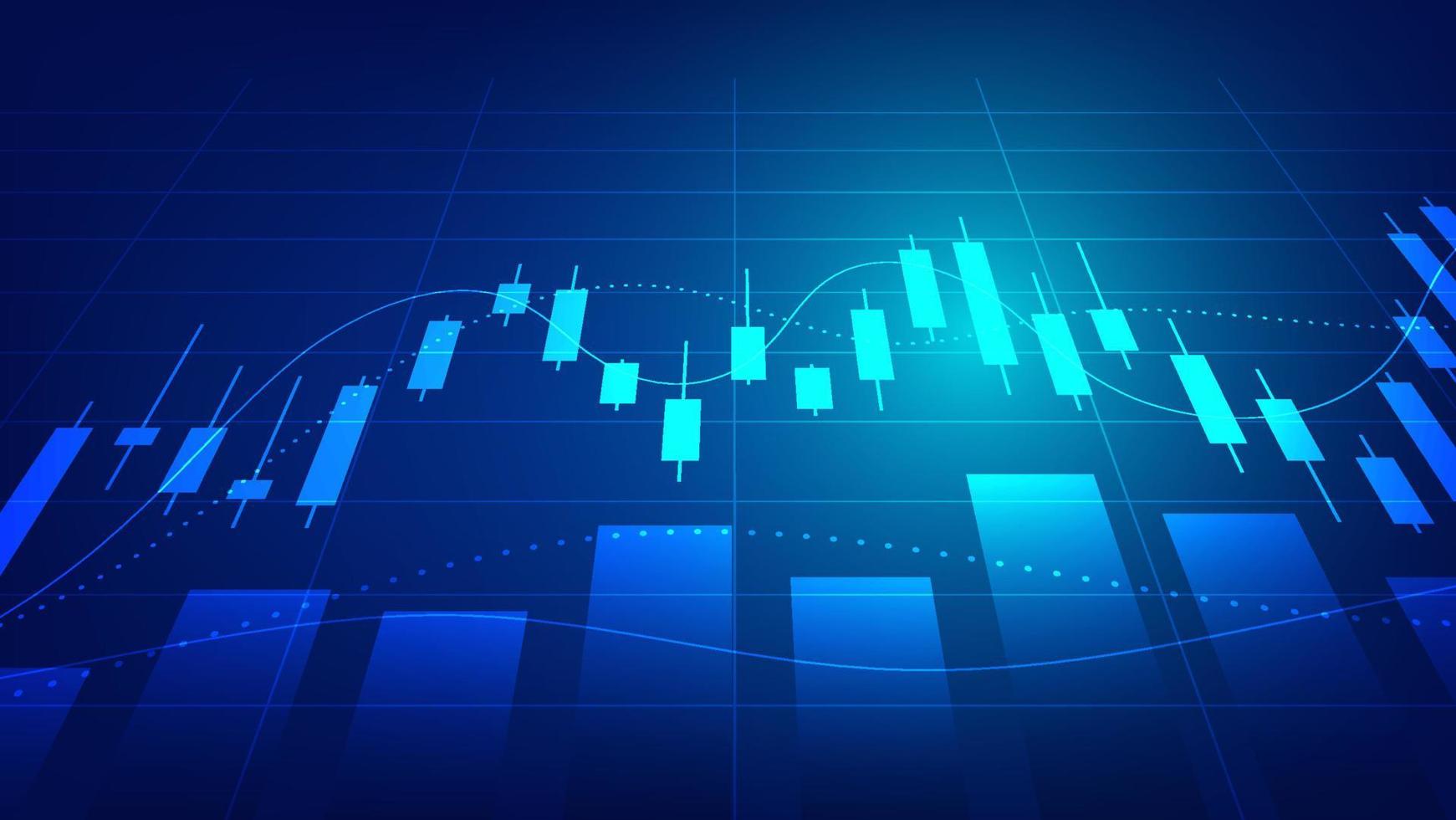 Economy and finance concept. financial business investment statistics with stock market candlesticks and bar chart on blue background vector