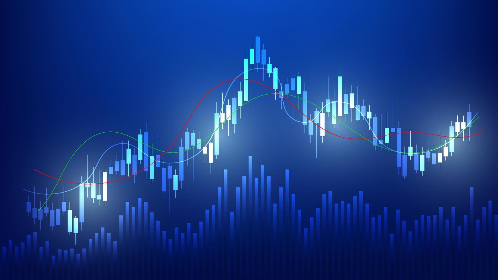 Financial business statistics with bar graph and candlestick chart show stock market price and effective earning on blue background vector