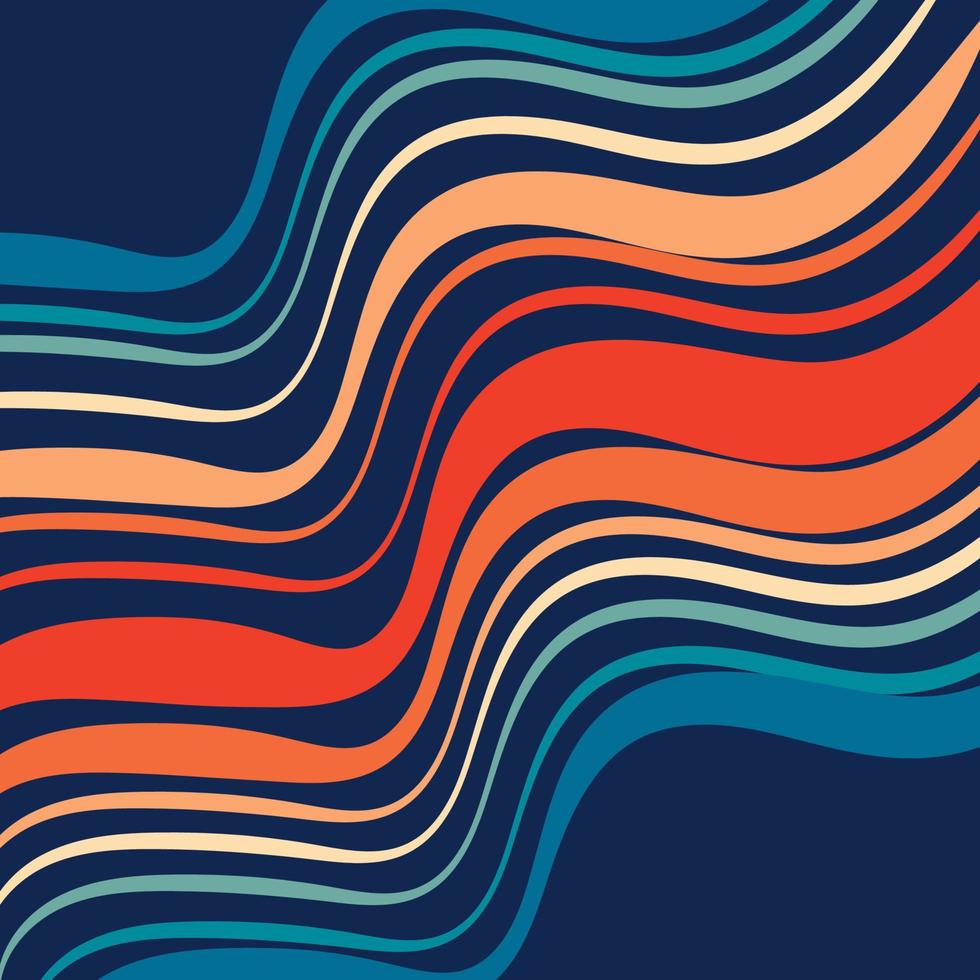 Background in hippie style with waves in orange, blue, beige colors vector