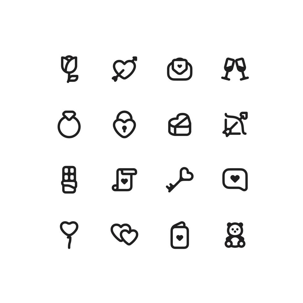 conjunto de iconos de línea de día de san valentín simple y lindo con iconos relacionados con el amor vector