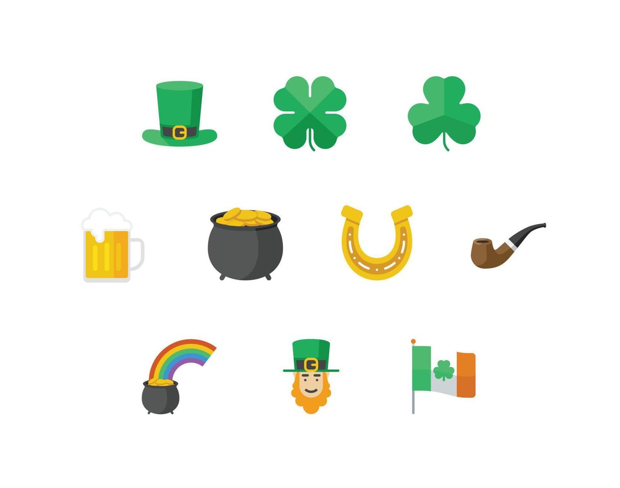 S t. conjunto de iconos de color plano del día de patrick con iconos relacionados con la suerte y la cerveza vector