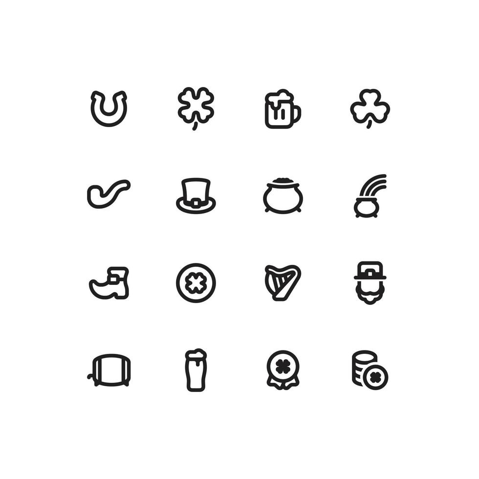 Cute simple St. Patrick's day outline icon set with luck and beer related icons vector