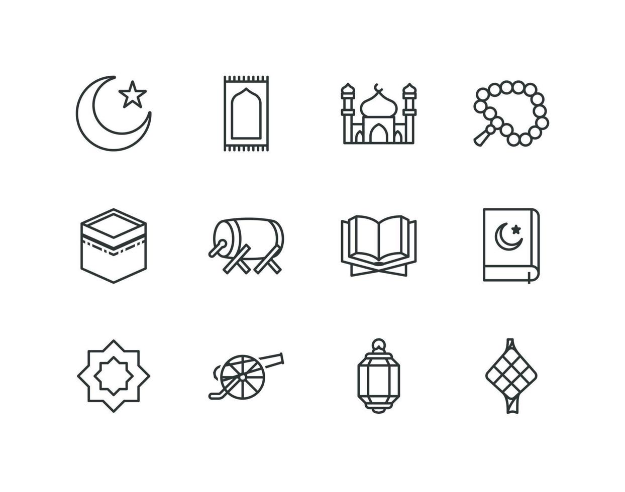 Ramadan outline icon set with Islam and Muslim related icons vector