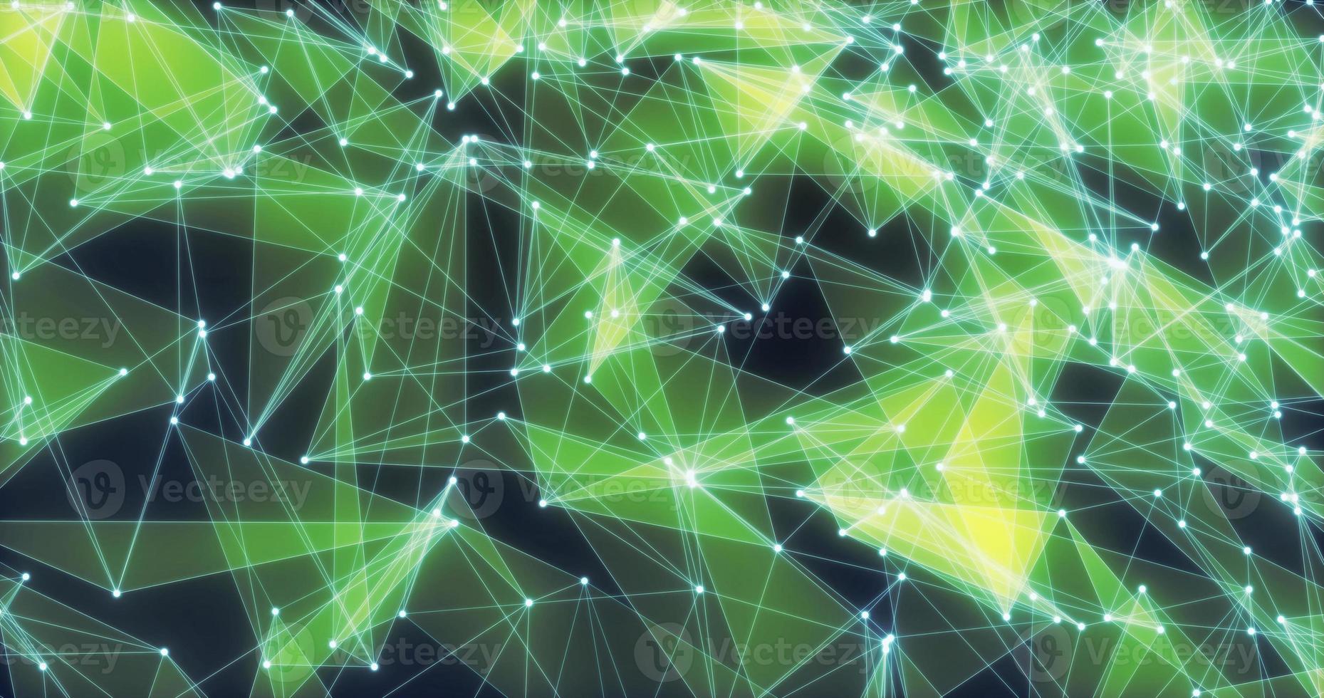Abstract background of shiny green glass triangles with lines and dots hi-tech digital triangulation. Screensaver beautiful photo