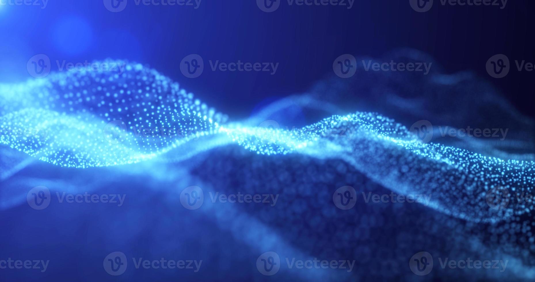 Abstract waves from particles and lines of blue futuristic beautiful flying glowing magical energy with sun rays and blur effect. Abstract background photo