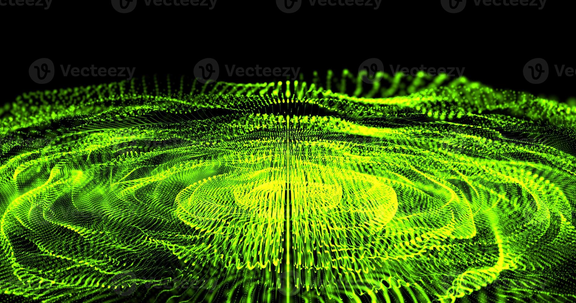 Abstract background with green moving flying stripes, lines, waves of digital hi-tech smoke particles on the surface photo