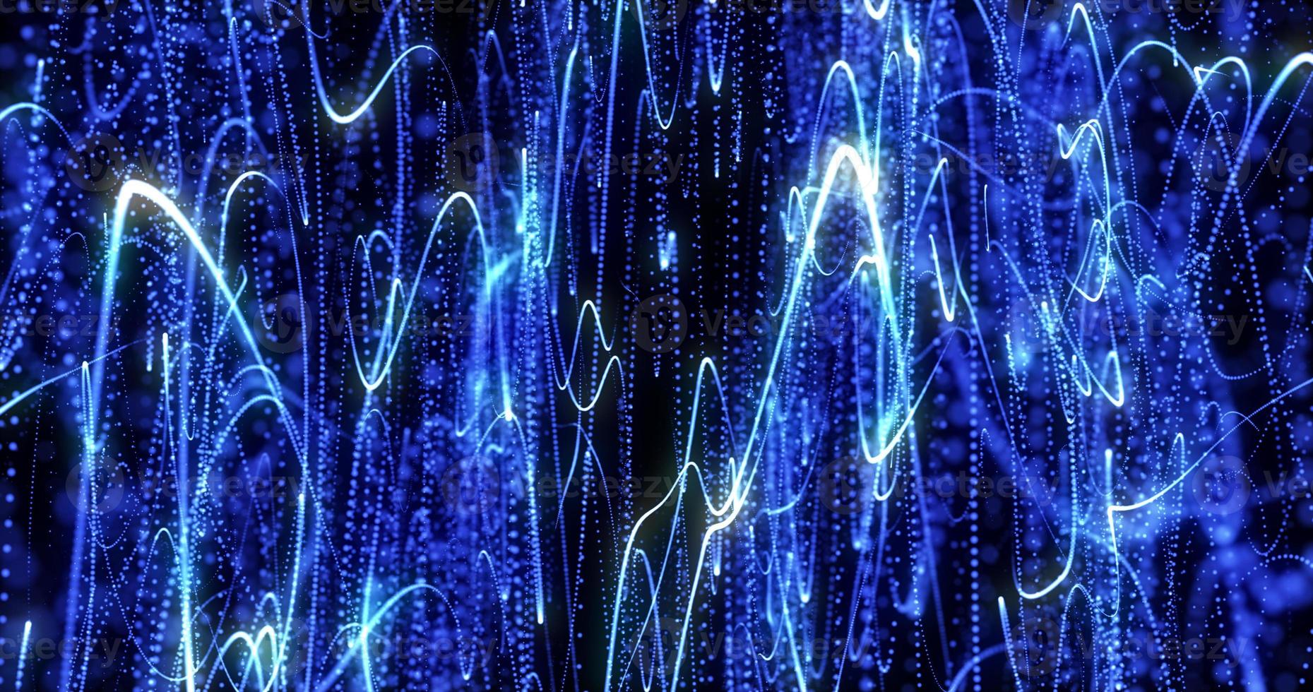 Abstract background blue from pixel particles and lines flying in waves of futuristic hi-tech with the effect of a glow and blurring the background, screensaver photo