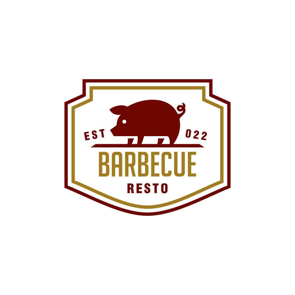 Vintage Retro pork pig BBQ Grill restaurant badge. Barbecue party , Barbeque Label Stamp Logo design vector invitation , with classic frame design