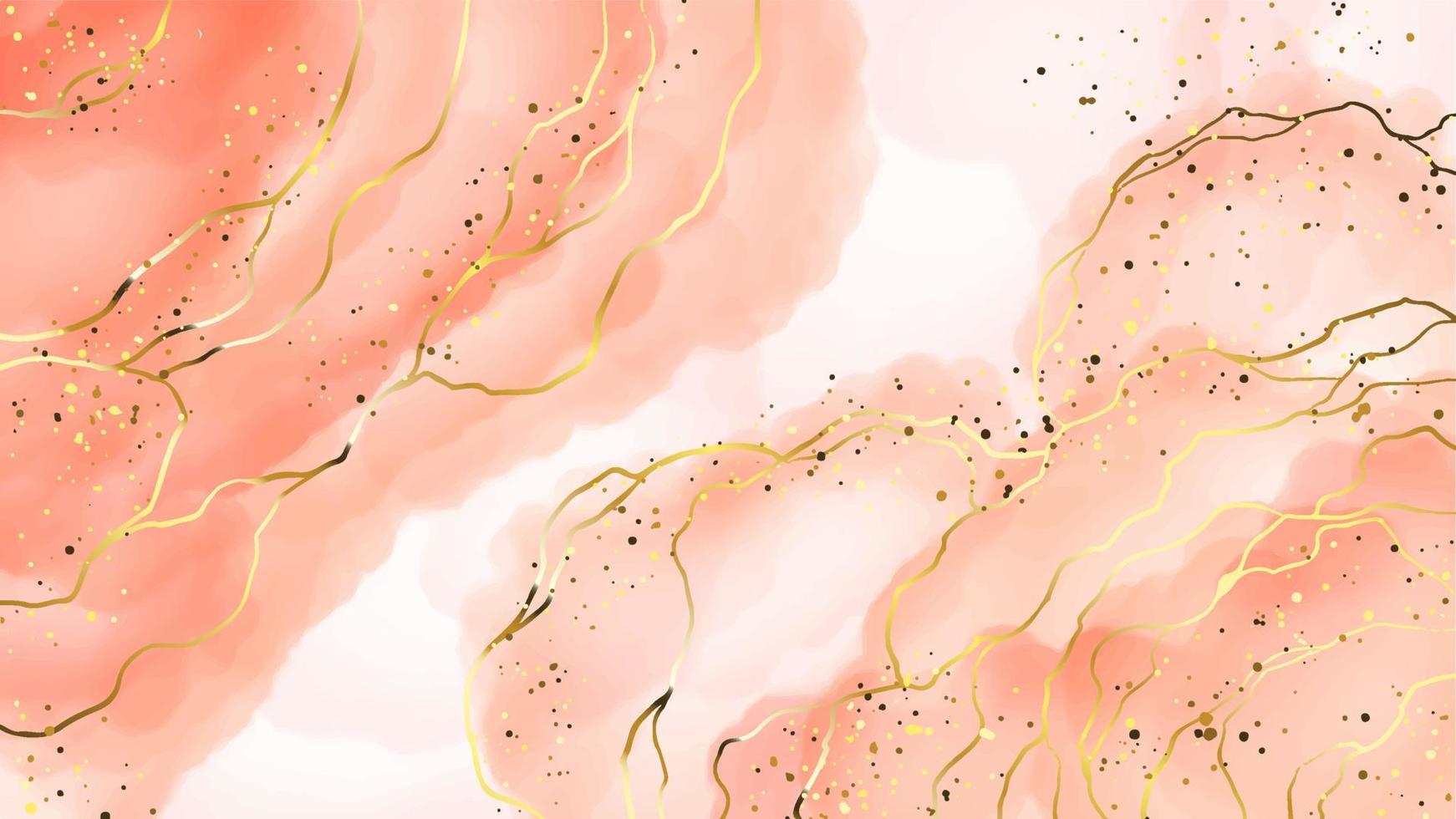 Beautiful pastel watercolor background. Aesthetic ink painting with glitters and the golden texture vector