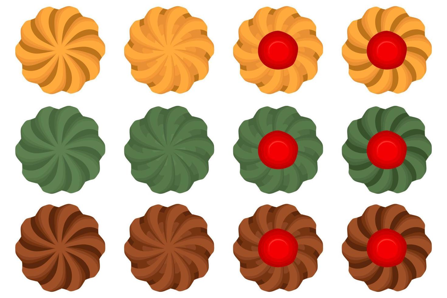 gran juego de galletas caseras de diferentes sabores en galletas de pastelería vector