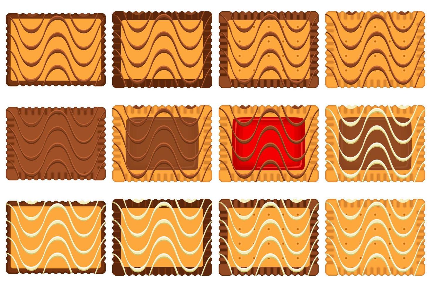 gran juego de galletas caseras de diferentes sabores en galletas de pastelería vector