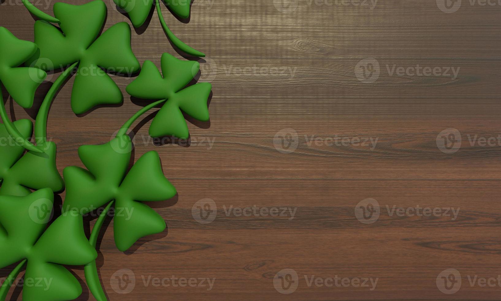 Leaf plant flower shape natural environment green color wooden oak background copy space symbol decoration ornament saint patrick day irish ireland leprechaun shamrock character culture.3d render photo