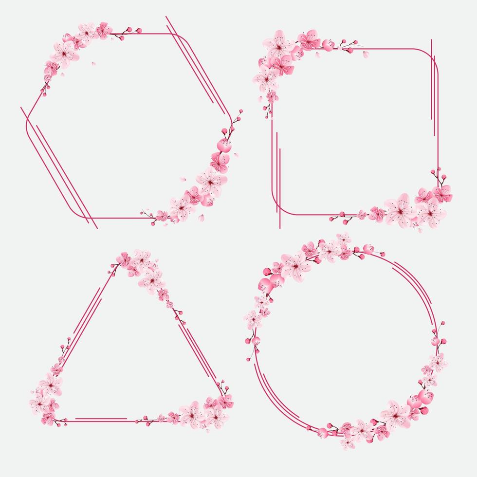 borde de flores de cerezo, flor de marco de plantilla, ornamento, vector de sakura