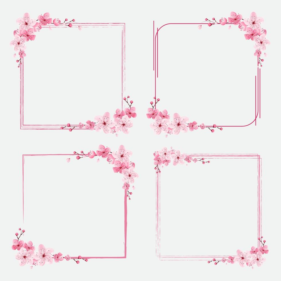 borde de flores de cerezo, flor de marco de plantilla, ornamento, vector de sakura