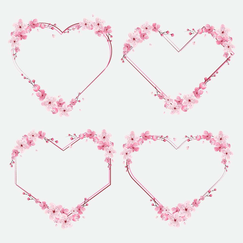 cherry blossoms border, template frame flower, Heart form,  sakura vector illustration