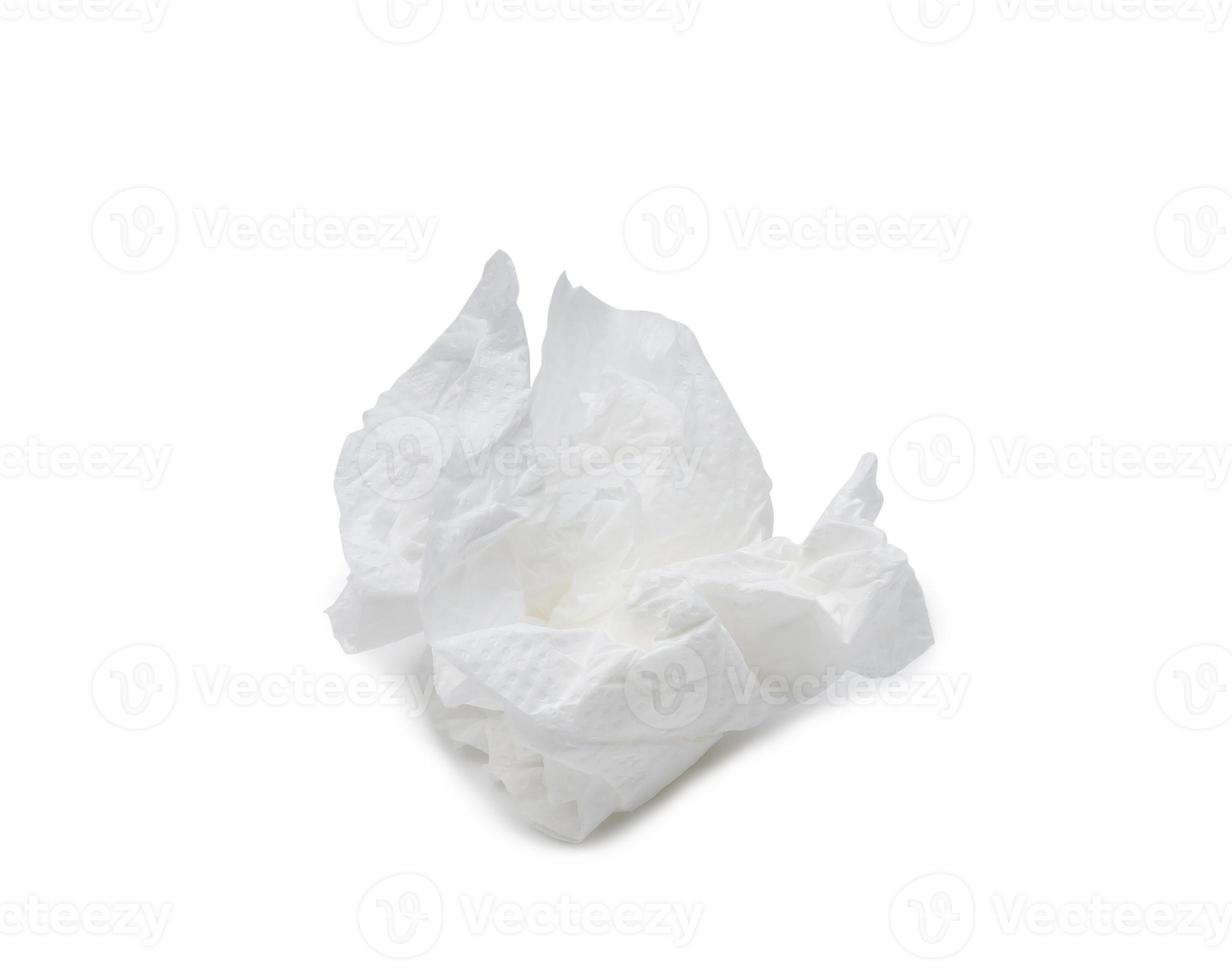 Single screwed or crumpled tissue paper or napkin like ball shape after use isolated on white background with clipping path photo