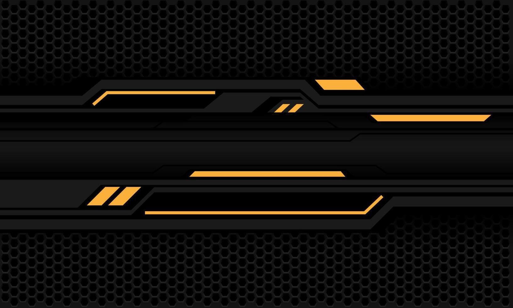 Abstract yellow line black circuit on grey metallic hexagon mesh geometric design ultramodern technology futuristic background vector