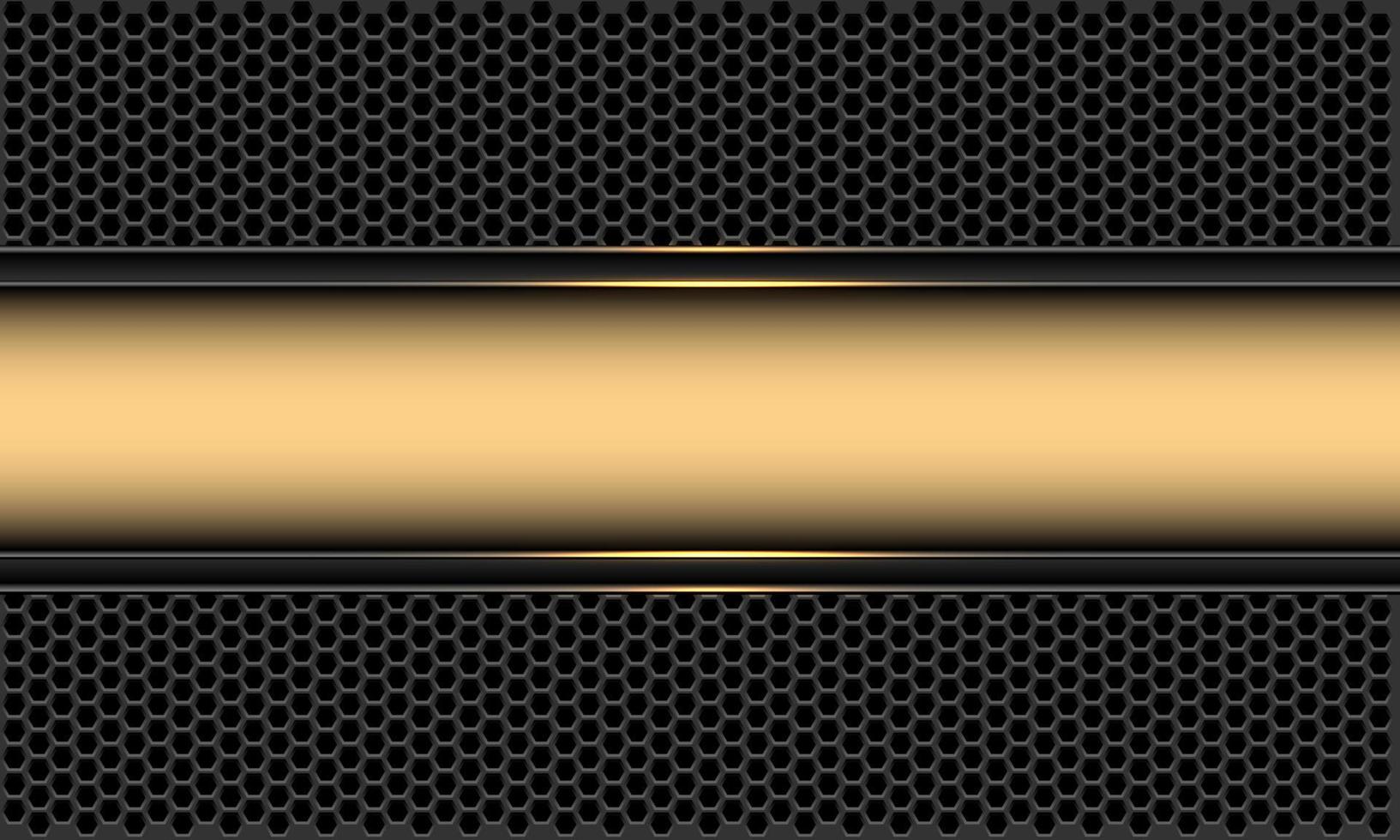 Abstract gold banner on grey metallic hexagon mesh geometric design modern luxury futuristic background vector