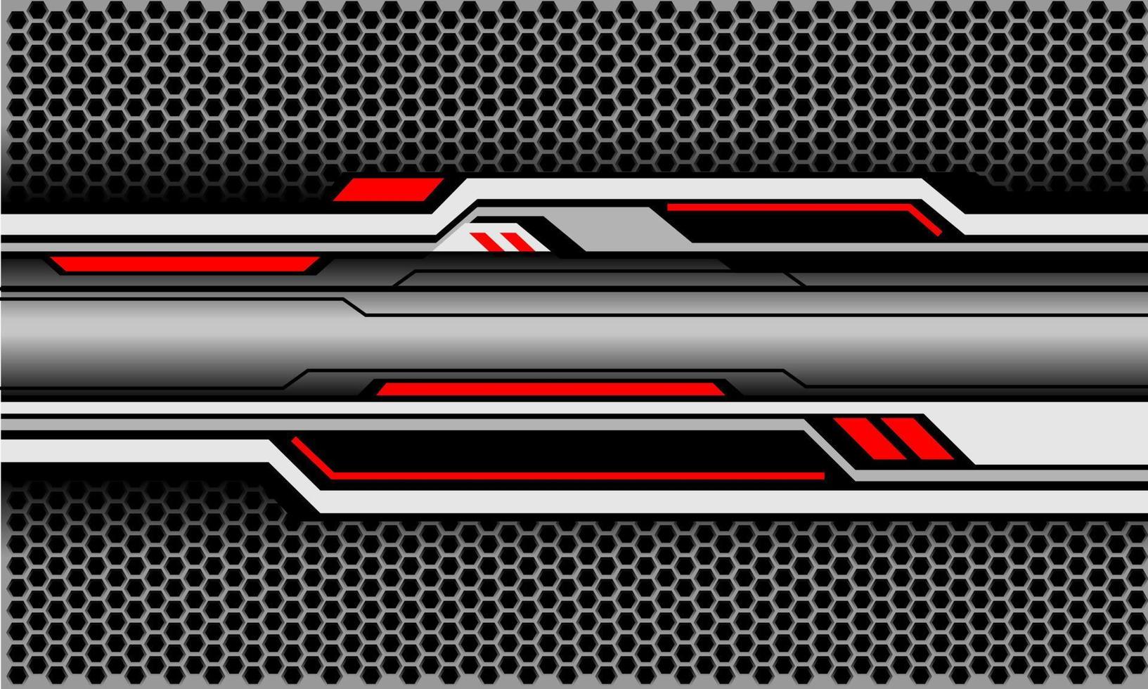 Abstract red line black circuit on white metallic hexagon mesh geometric design ultramodern technology futuristic background vector