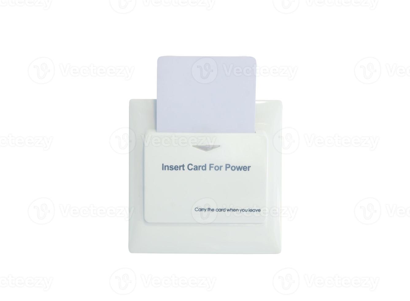 Insert card for power on wall in hotel isolated on white background with clipping path photo