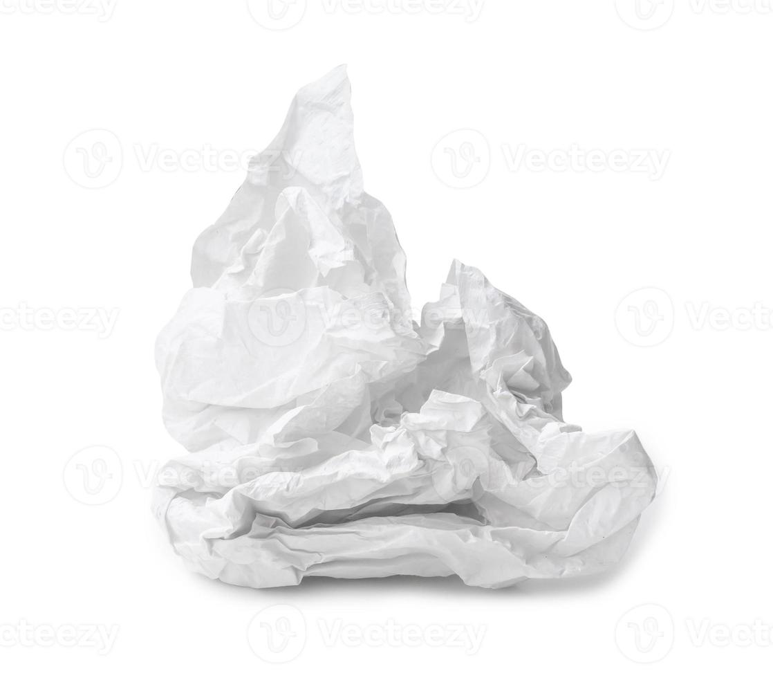 Single screwed or crumpled tissue paper after use isolated on white background with clipping path photo